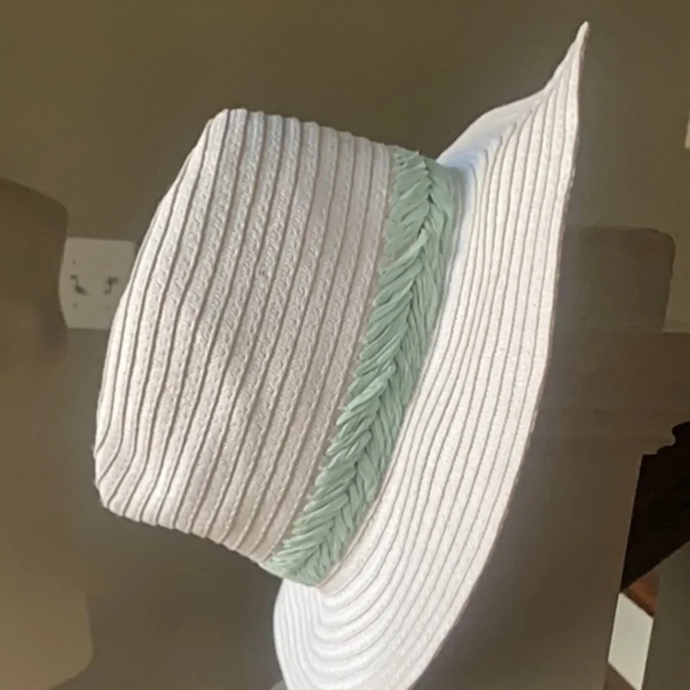 Anthropologie White Raffia Trimmed Rancher Hat